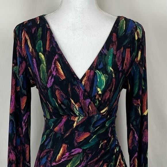 Carmen Marc Valvo Leaf Print Ruched BodyCon Dress NWOT Size S - Picture 3 of 12